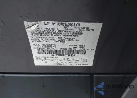 2013 Ford Taurus Sel z USA, uszkodzony, nr VIN 1FAHP2E81DG228830